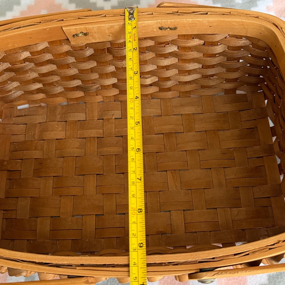 Vintage Tan wooden striped Woven Basket - Picture 8 of 9